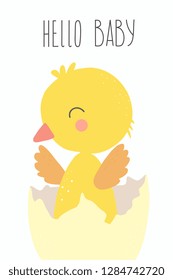 Cute chicken Vector print. Cartoon poster with cute animal 