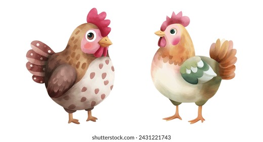 Ilustración de acuarela de vector de pollo lindo