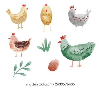 Cute Chicken Watercolor Animal Set