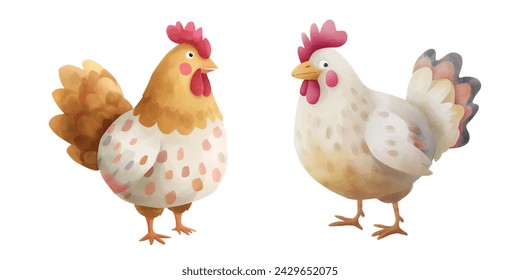 Cute chicken watercolor vector illustration 