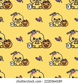 CUTE CHICKEN WITCH IS EATING CANDIES PATTERN