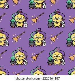 CUTE CHICKEN WITCH IS MAKING MAGIC POTION PATTERN