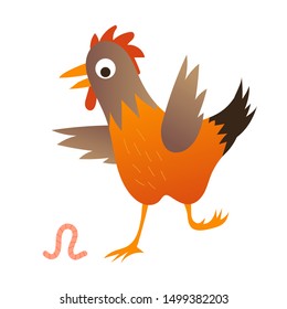 Cute chicken with the worn illustration. Illustration for kids book.