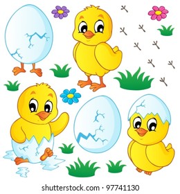 Cute chickens collection - vector illustration.