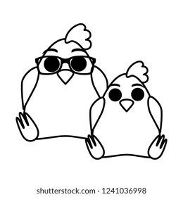 cute chickens couple characters