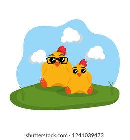 cute chickens couple characters