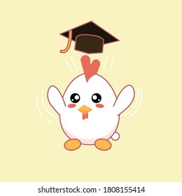 Cute chickens with graduation hats and diplomas 