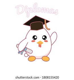 Cute chickens with graduation hats and diplomas 