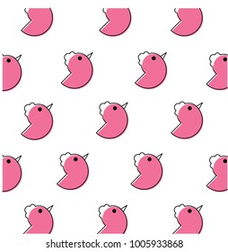 Cute chickens seamless pattern. Pink chicken's head on white background. 
