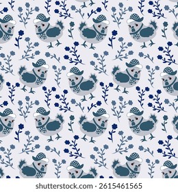  Cute Chickens seamless vector pattern
