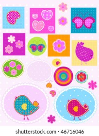 cute chicks, butterflies and flowers