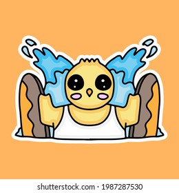 cute chicks cartoon with surfing board and waves, illustration for summer