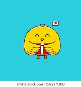 Cute chicks with christmas gift vector illustration