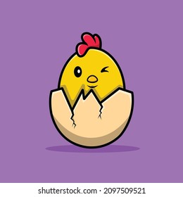 Cute Chicks Egg Cartoon Vector Icon Illustration. Animal Food Icon Concept Isolated Premium Vector. Flat Cartoon Style