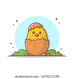 Cute Chicks Egg Vector Illustration. Little Chicken Icon. Chicks Mascot Logo. Cracked Yellow Chicken. Easter. Flat Cartoon Style Suitable for Web Landing Page, Banner, Flyer, Sticker, Card, Background