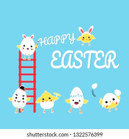 cute chicks and eggs cartoon vector.funny Easter card .