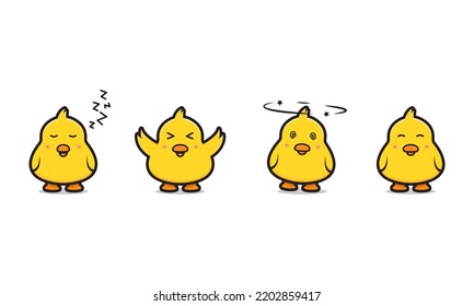 Cute chicks family greeting card doodle cartoon icon illustration flat cartoon style design