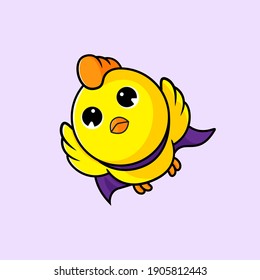 Cute chicks flying in the sky vector mascot illustration