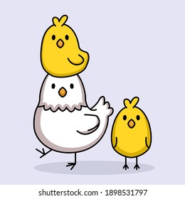 Cute chicks and hen chicken mascot design