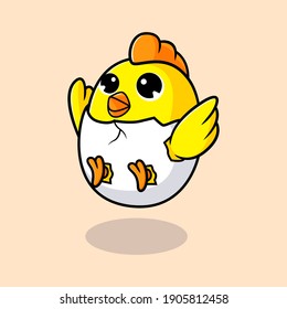 Cute chicks jumping and smiling vector mascot illustration 