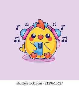 Cute chicks listening to music with headphones