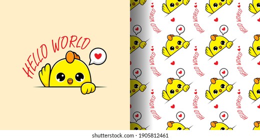 Cute chicks waving wing mascot illustration – seamless pattern