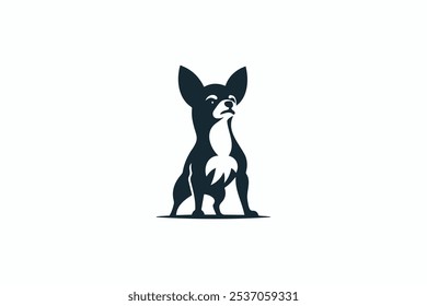 Cute chihuahua in cartoon style stands with large ears alertness