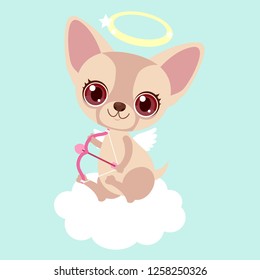 Cute chihuahua Cupid with bow and arrow. Funny sticker for a gift. Character for birthday or valentine's day. Children's character.