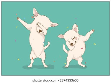 cute chihuahua dog dubbing dance cool cartoon vector ,poster, postcard and cover design	