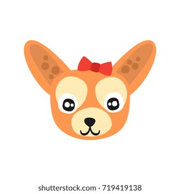 Cute chihuahua dog head, funny cartoon animal character, adorable domestic pet vector illustration