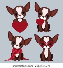 Cute Chihuahua Dog Set for Valentine's Day