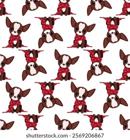 Cute Chihuahua Dogs With Heart Scarves Seamless Pattern For Valentine's Day