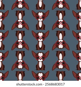 Cute Chihuahua Dogs Wearing Red Heart Shaped Glasses in Seamless Pattern for Valentine's Day