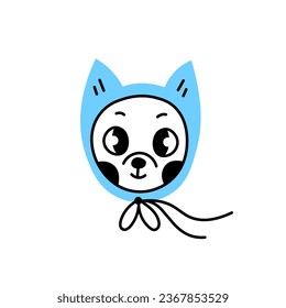 Cute chihuahua in hat doodle. Funny dog wearing winter clothes. Comic pet portrait. Vector illustration.