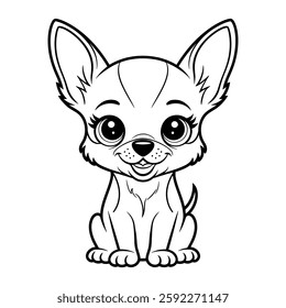 Cute Chihuahua Puppy Black and White Vector Illustration