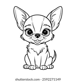 Cute Chihuahua Puppy Black and White Vector Illustration