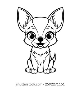 Cute Chihuahua Puppy Black and White Vector Illustration