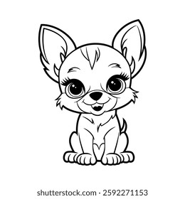 Cute Chihuahua Puppy Black and White Vector Illustration