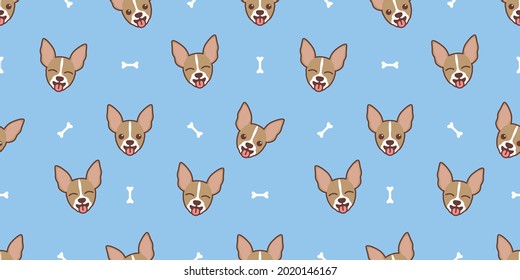 Cute chihuahua puppy cartoon seamless pattern, vector illustration