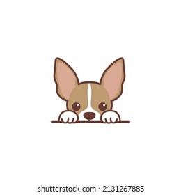 Cute Chihuahua Puppy Peeking Cartoon, Vector Illustration