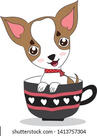 Cute Chihuahua Puppy with Red Collar in a Coffee Cup