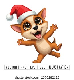 Cute Chihuahua Puppy in Santa Hat - Christmas Cartoon Vector Illustration