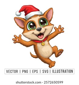 Cute Chihuahua Puppy in Santa Hat - Christmas Cartoon Vector Illustration