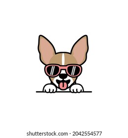 Cute chihuahua puppy with sunglasses cartoon, vector illustration