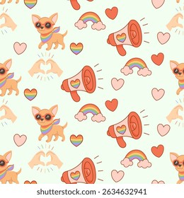 Chihuahua bonito com arco-íris padrão cachecol