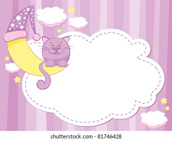 cute child background with cat and moon