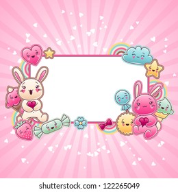 Cute child background with kawaii doodles.