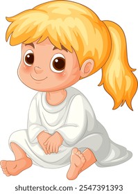 Cute child with blonde hair sitting down