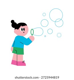 Crianças Bonitas Soprando Bolhas De Sabão Com Toy Wand Flat Vetor Ilustração Mostrando Divertida Atividade De Jogo Aprendizagem Criatividade E Momento Feliz Infância