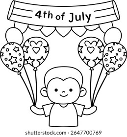 Cute Child Celebrates Independence Day with Balloons and Festive Banner, a Patriotic and Heartwarming Celebration of Freedom